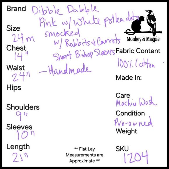 Dibble Dabble Baby Toddler Girl 24m Smocked Bunny Easter Pink White Polka Dot - Picture 8 of 8